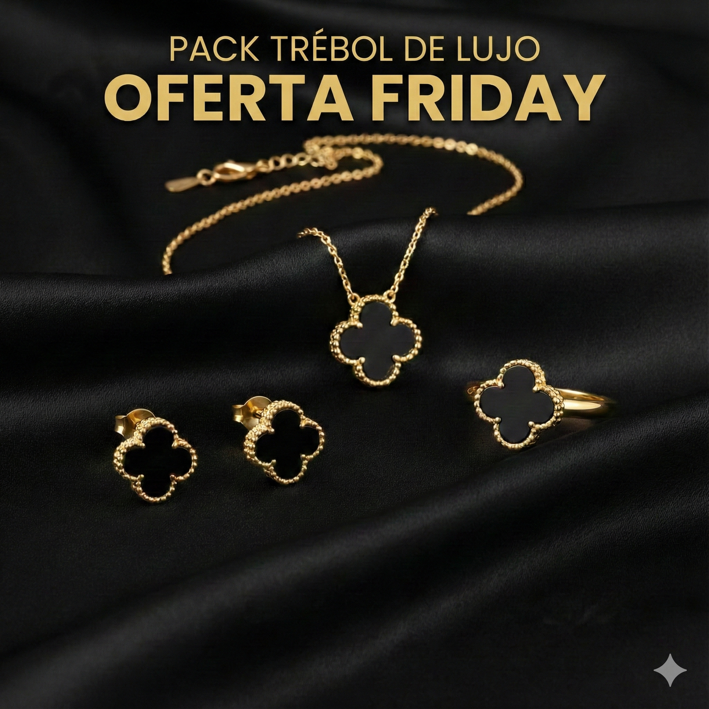 Pack Trébol 3x1: Aros + Collar + Anillo ⭐ + Envío Gratis 🎁